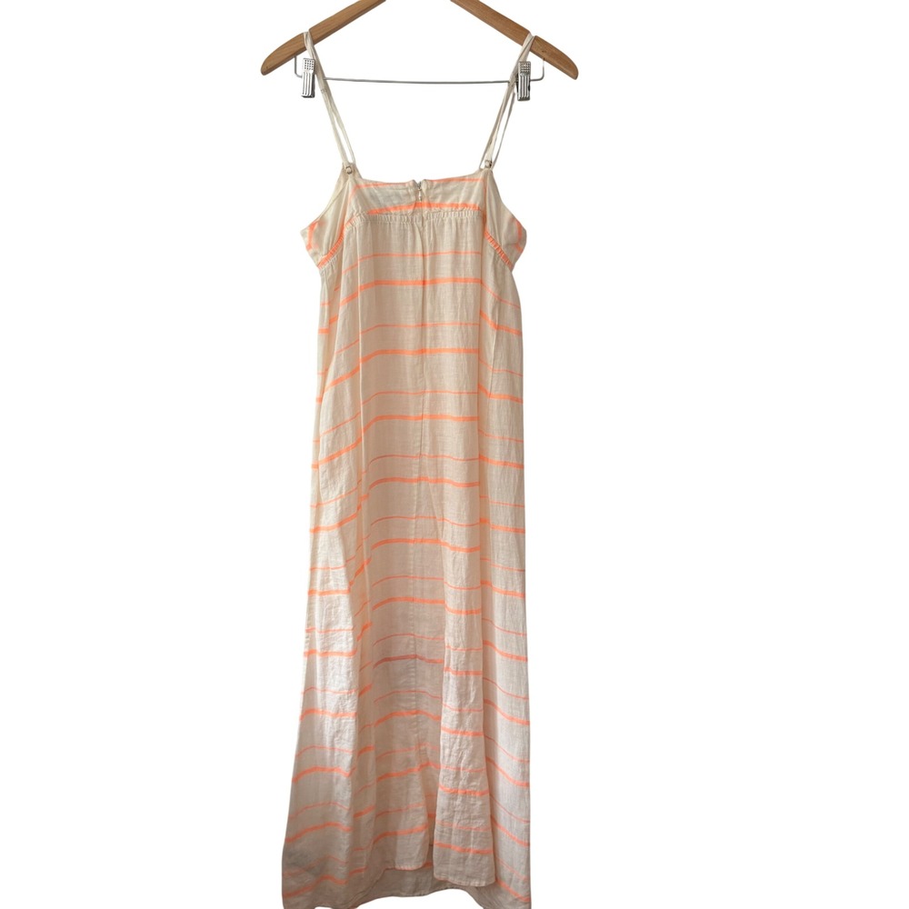 J.Crew Luxury Beach XS Linen Striped Maxi Dress Cream‎ Neon Orange Empire Waist - Picture 2 of 5